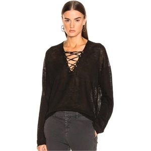 Nili Lotan Arabella Linen Lace-up Neckline Sweater